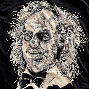 Beetlejuice Graphic Portrait T-Shirt Black Horror Movie Tee (Large)
